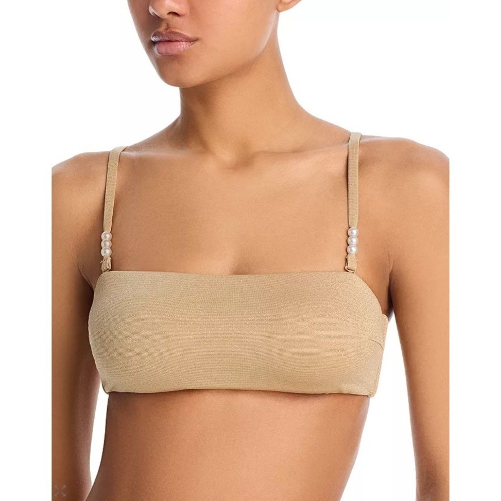 NWT AQUA | Swim Gold Shine Pearl Strap Bandeau BikiniTop Bloomies Exclusive | L
